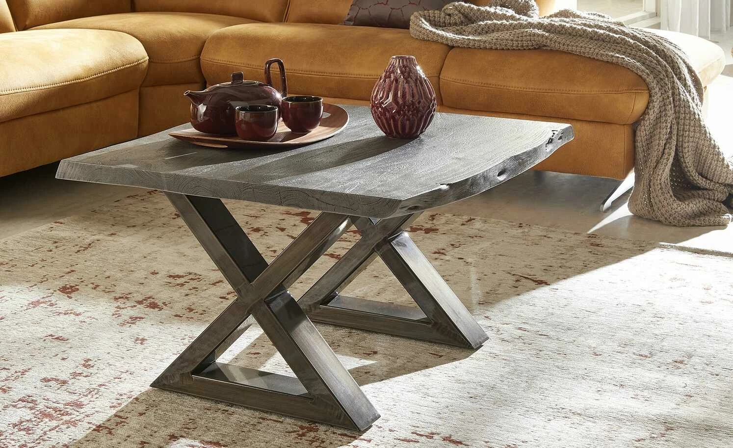 Woodford Couchtisch Alabria Woodford Couchtisch Alabria | Akazie Grau 75 x 75 cm Antikgrau Gestell in X-Form -Tische Verkäufe 11327322 16 202205311237