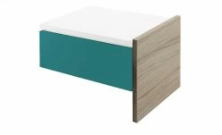 Anbau-Nachtkommode Holly | Weiß / Treibholz (Nachbildung) / Petrol