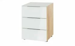 Nachtkommode Vitreo | Eiche Sägerau (Nachbildung) / Weiß Abdeckplatte mit zusätzlichem Glas