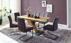 Säulentisch ausziehbar Balu | X-Säule Wildeiche Schwarz-Grau 140|cm -Tische Verkäufe 14307491 11 202102102232