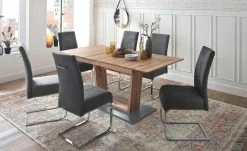 Säulentisch ausziehbar Balu | U-Säule Kernbuche Grau-aluminiumfarben 180|cm