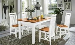 maison bleue Esstisch massiv Bendix | 140|cm Weiß / bernsteinfarbig