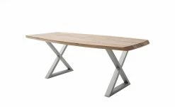 Woodford Kufentisch massiv Calotta | 180|cm Natur X-Form Edelstahl
